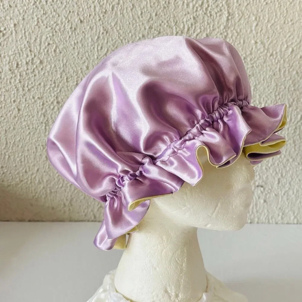 Reversible Satin Sleep Bonnet Hat – Purple & Yellow – Extra Large, Elastic Fit - Picture 5 of 16